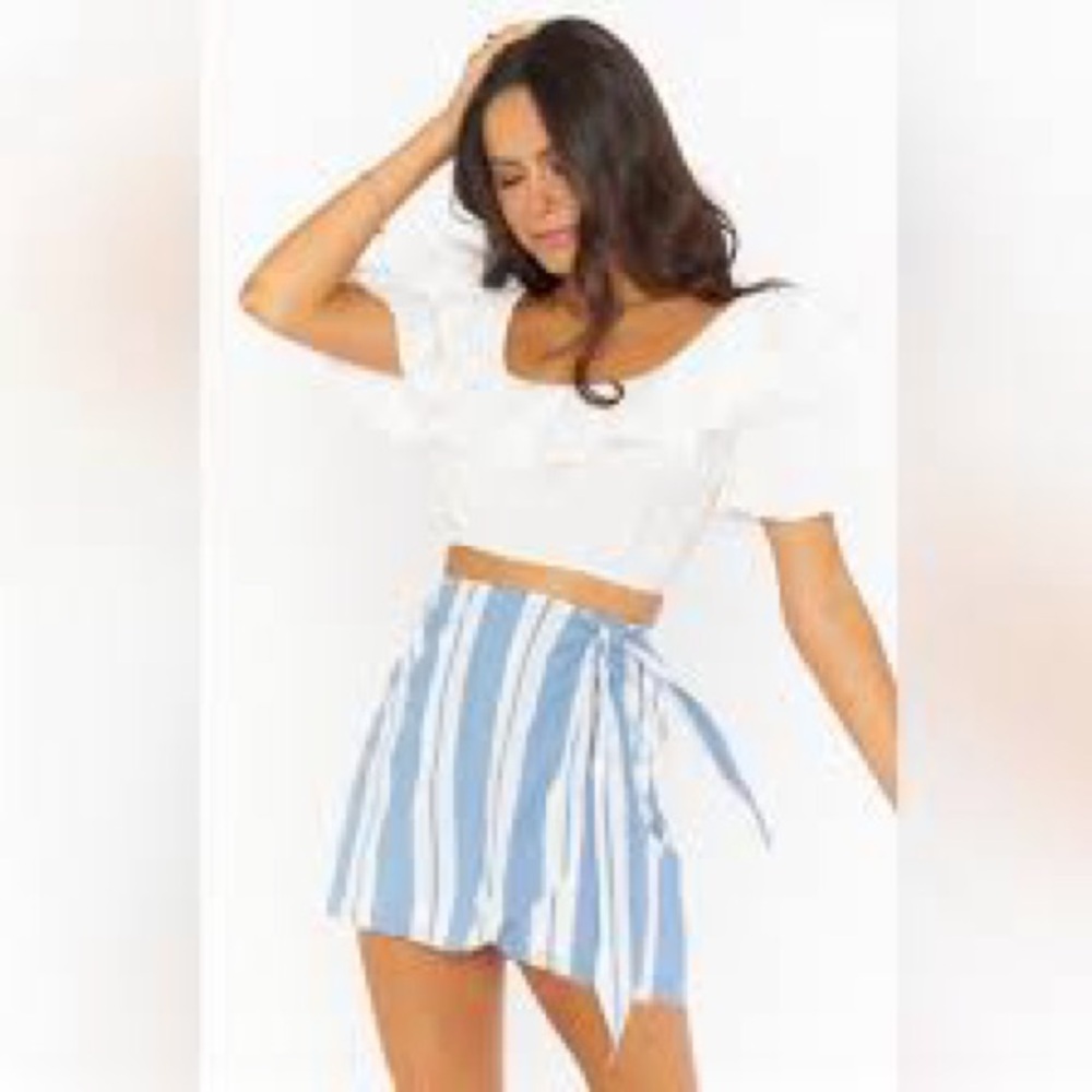 Show Me Your MuMu Navy and White Linen Striped Skirt NWT XS